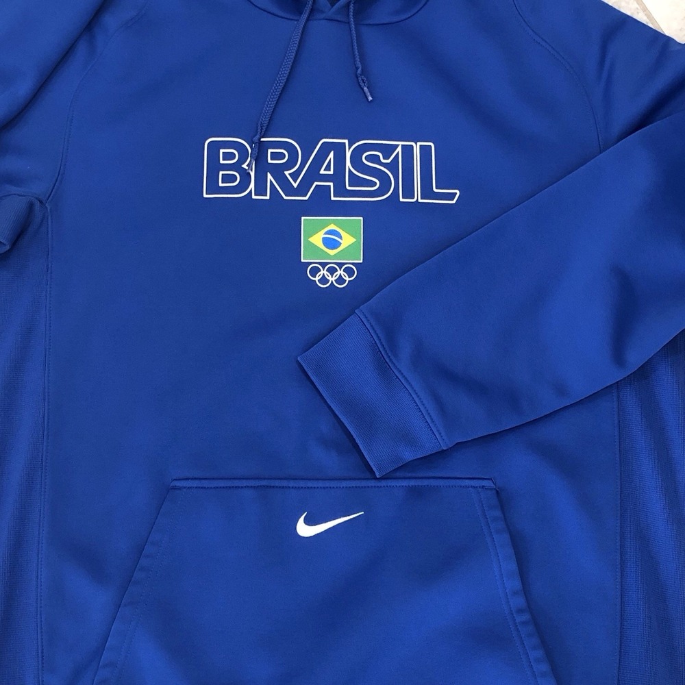 Nike Therma Fit Brasil Brazil Olympic Hoodie Blue Mens M Soccer‎ Sweatshirt